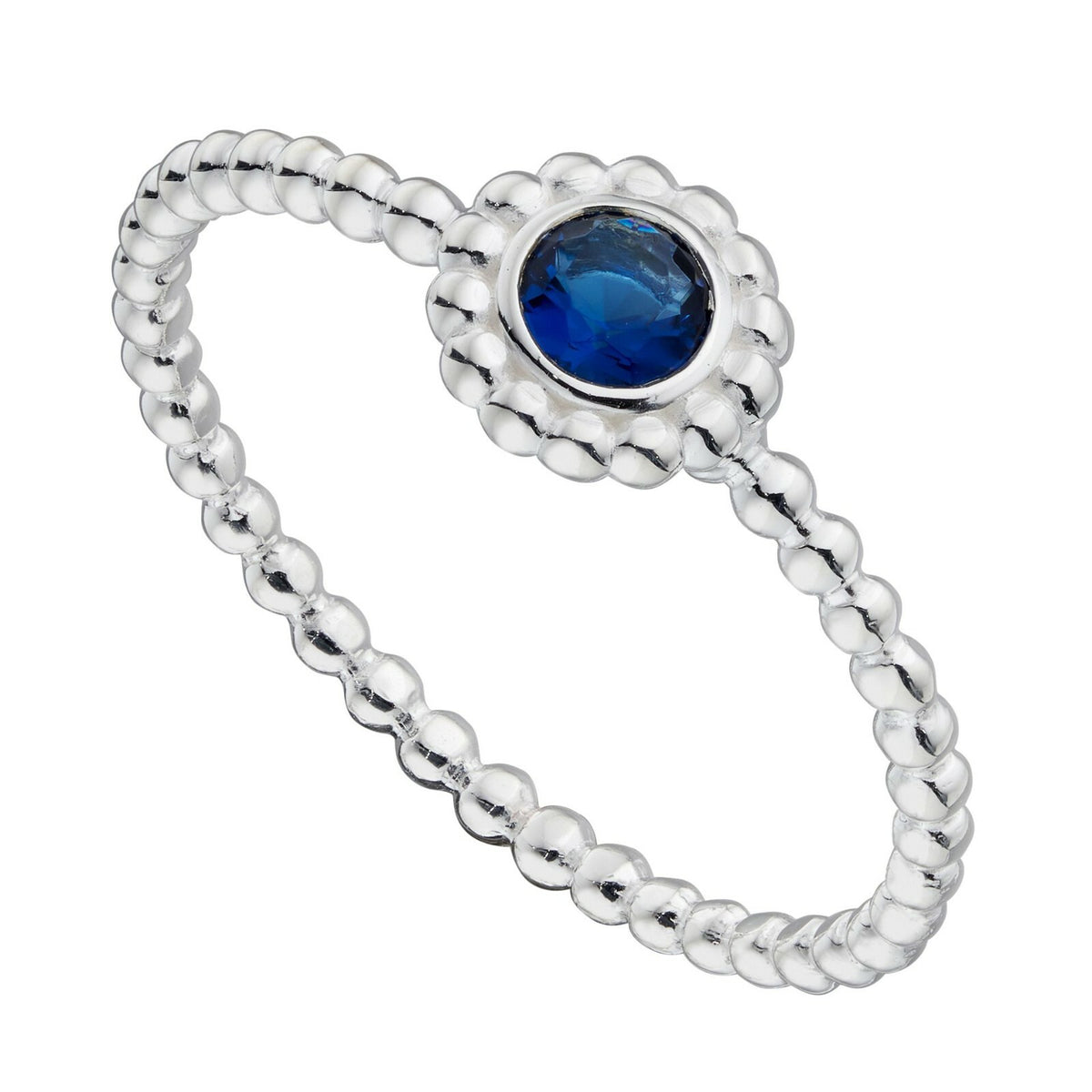 Blue Sapphire Sterling Silver Bead Stacking Ring 925 Hallmarked Size K - S