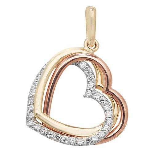 3 Heart 9ct Triple Gold Pendant 375 Hallmark British Made All Chain Lengths