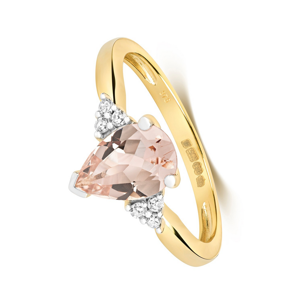 Teardrop Morganite Diamond Ring 9ct 2 Tone Gold 375 Hallmarked Sizes J - Q