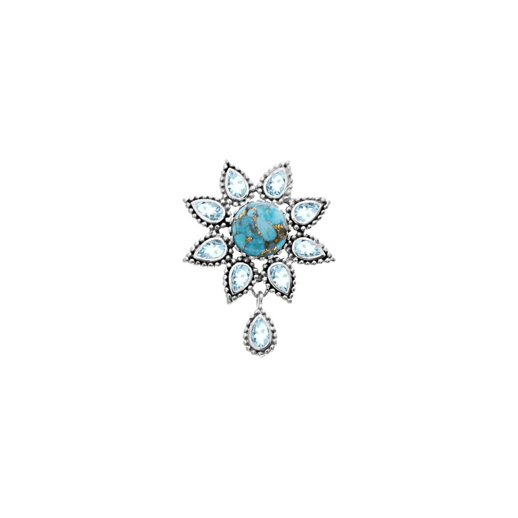 Floral Turquoise Pendant Sterling Silver 925 Hallmarked All Chain Lengths