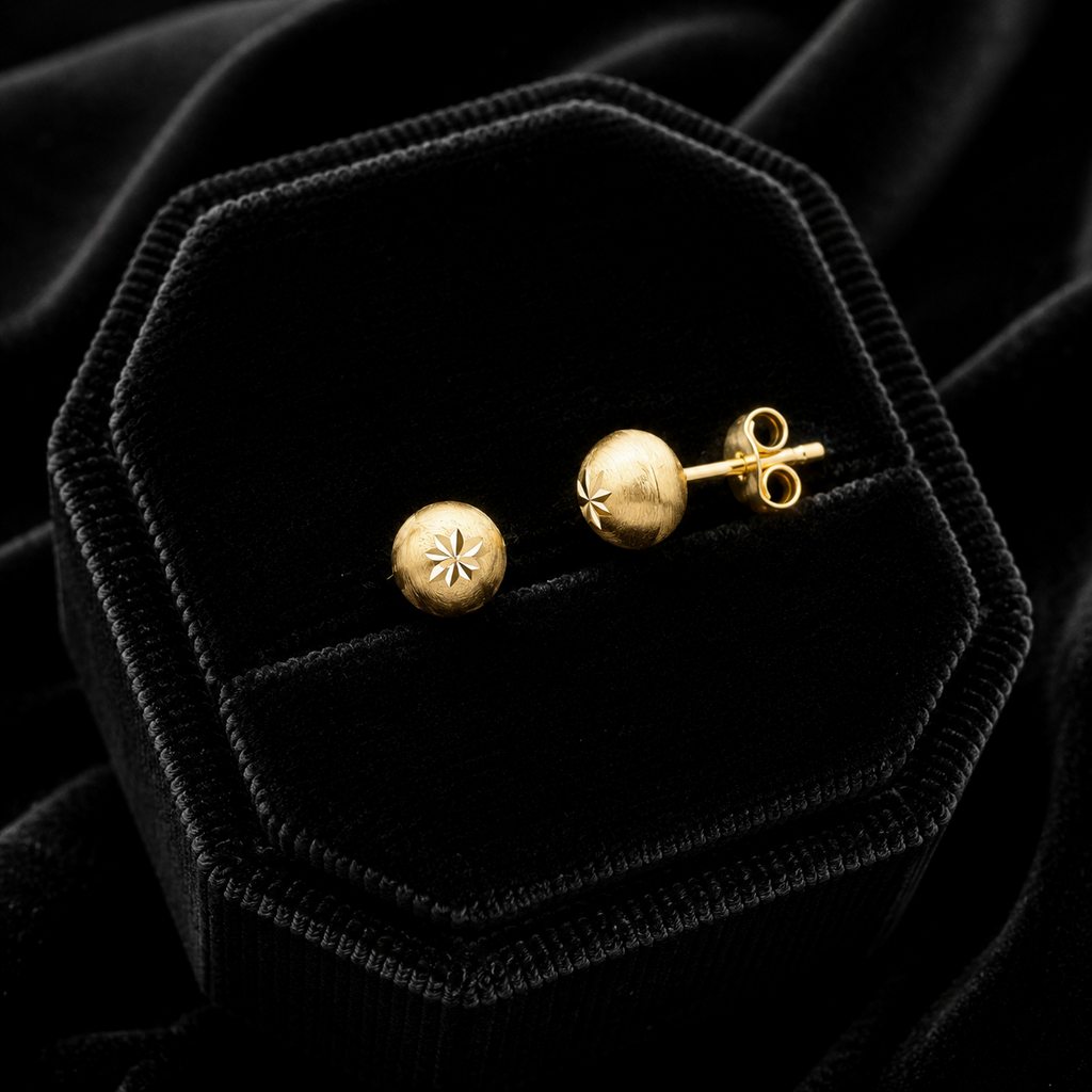 Starburst Detail Stud Earrings British Made 9ct Yellow Gold 375 Hallmarked