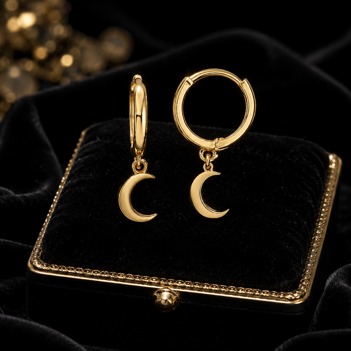 8mm Moon Hoop Drop Earrings 9ct Yellow Gold 375 Hallmarked Brand New