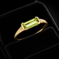 Elongated Baguette Peridot Ring 9ct Yellow Gold British Made Sizes L - Q
