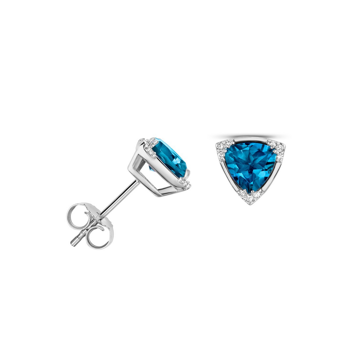 Natural Triangular Blue Topaz Diamond Earrings 9ct White Gold 375 Hallmarked