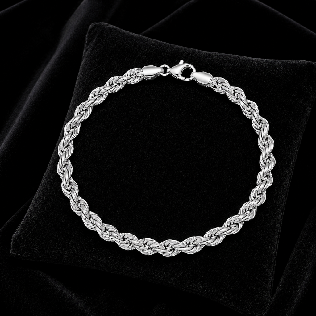 Sterling Silver Roped Bracelet British Made 925 Hallmarked 8" Weight 11.2g
