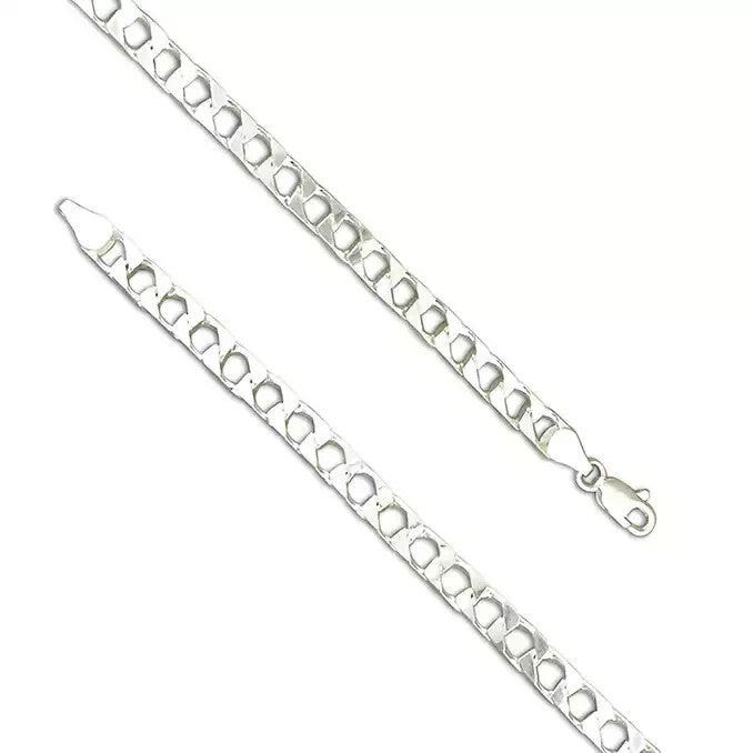 Gents Solid Sterling Silver Square Curb Chain Bracelet 925 Hallmarked