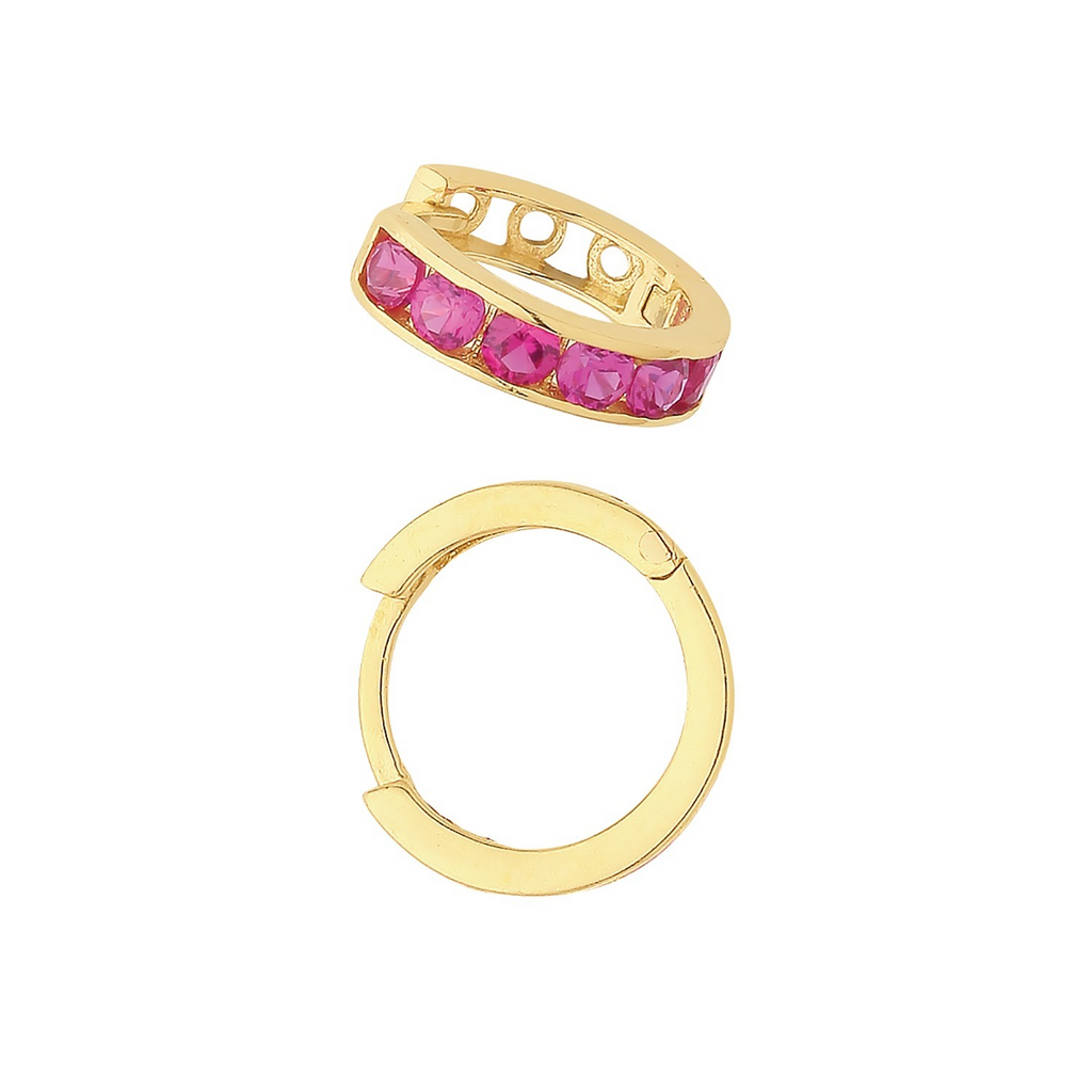 Mens 6 Ruby Huggie Hoop Earring 9ct Yellow Gold 375 Hallmarked Brand New Boxed