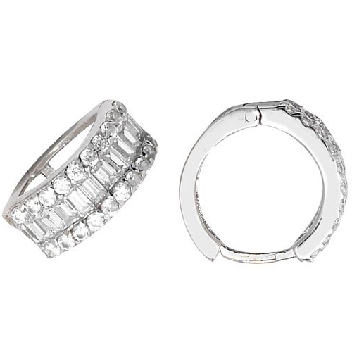 Mens Huggie Hoop Earring Baguette 9ct White Gold Gents 375 Hallmarked Brand New