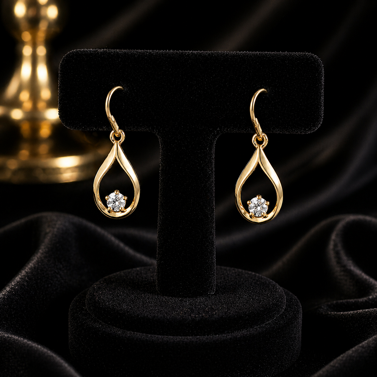 Solitaire Hook Drop Earrings 9ct Yellow Gold 375 Hallmarked Brand New Boxed