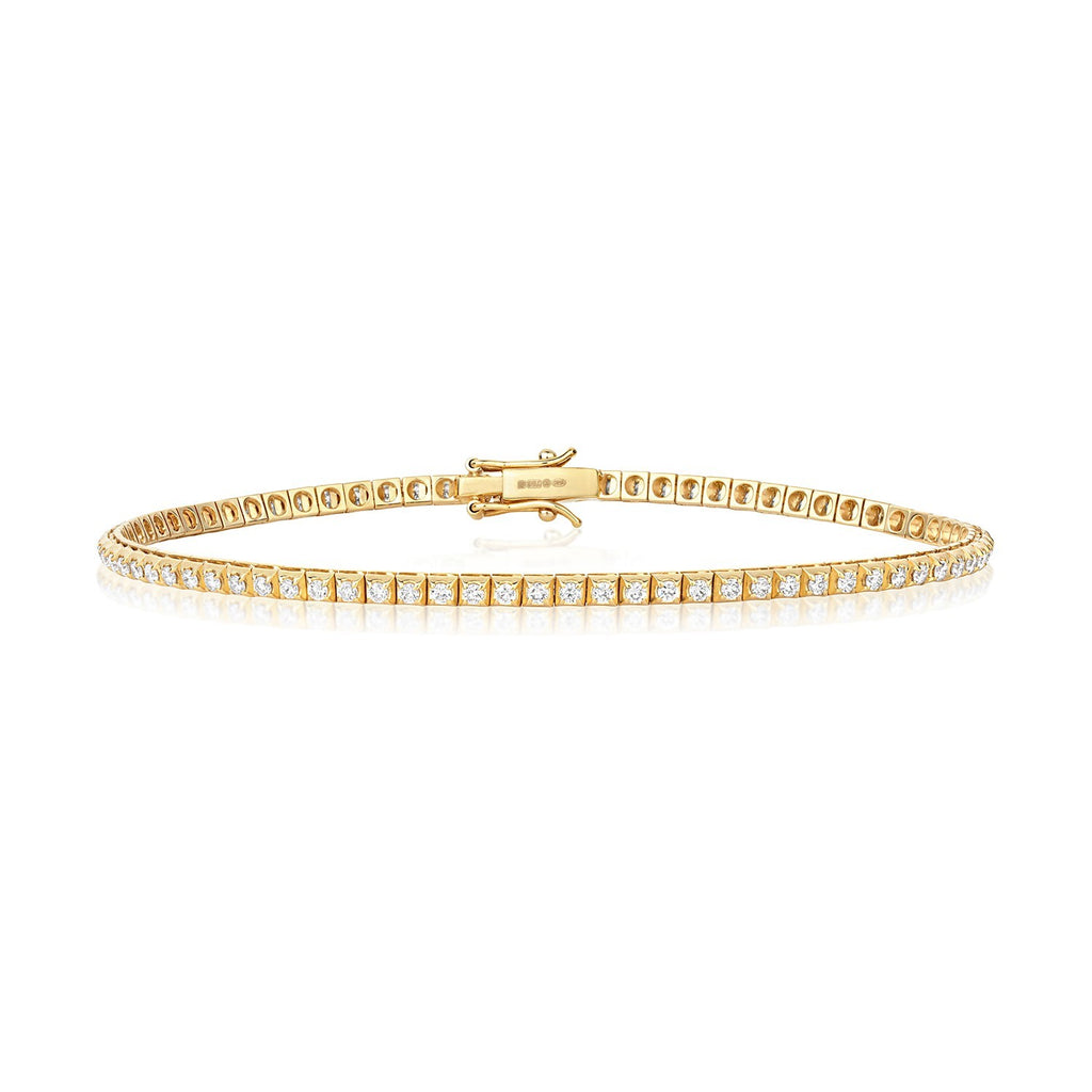Natural Diamond 18ct Yellow Gold Tennis Bracelet 375 Hallmarked British Made