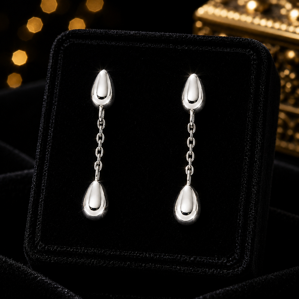 Flower Bud Chain Drop Earrings Sterling Silver 925 Hallmarked Brand New Boxed