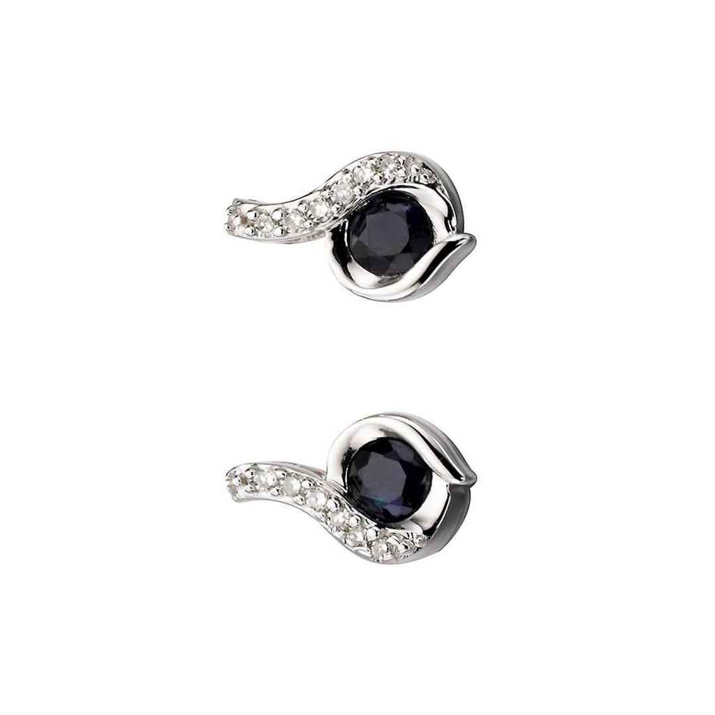 Sapphire & Diamond Swirl Earrings 9ct White Gold 375 Hallmarked British Made