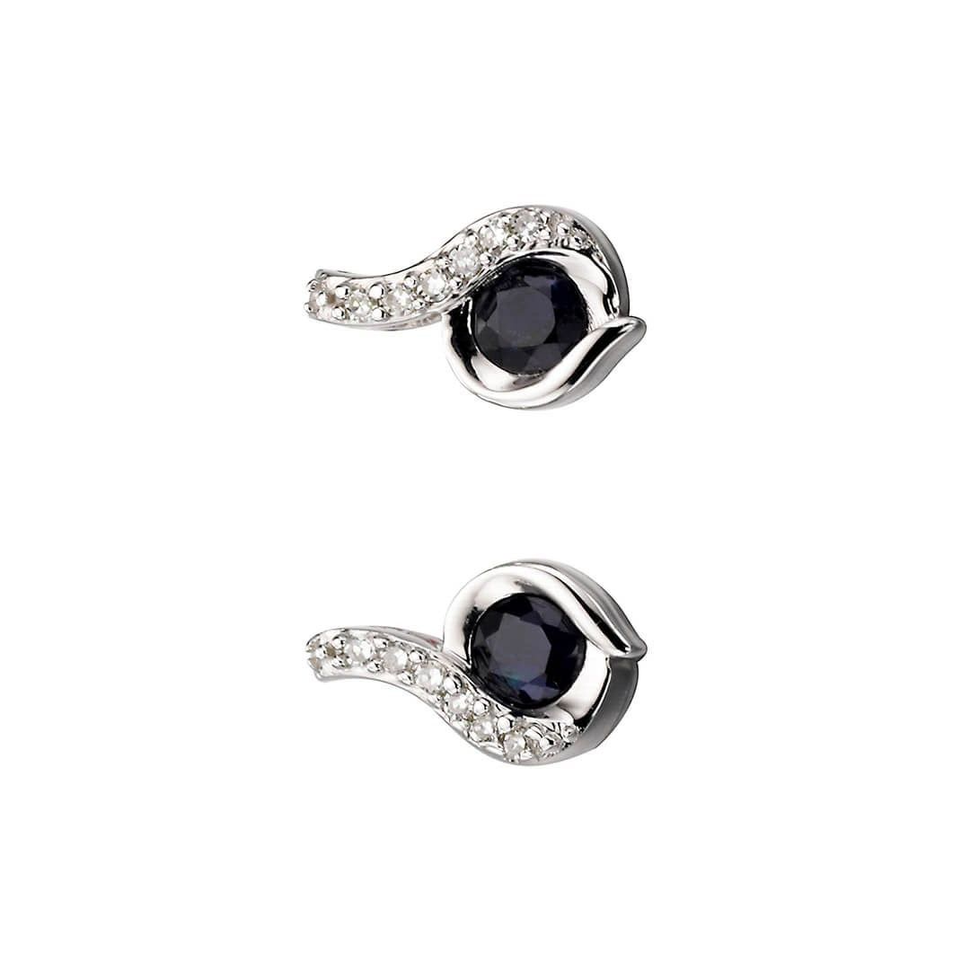 Sapphire & Diamond Swirl Earrings 9ct White Gold 375 Hallmarked British Made