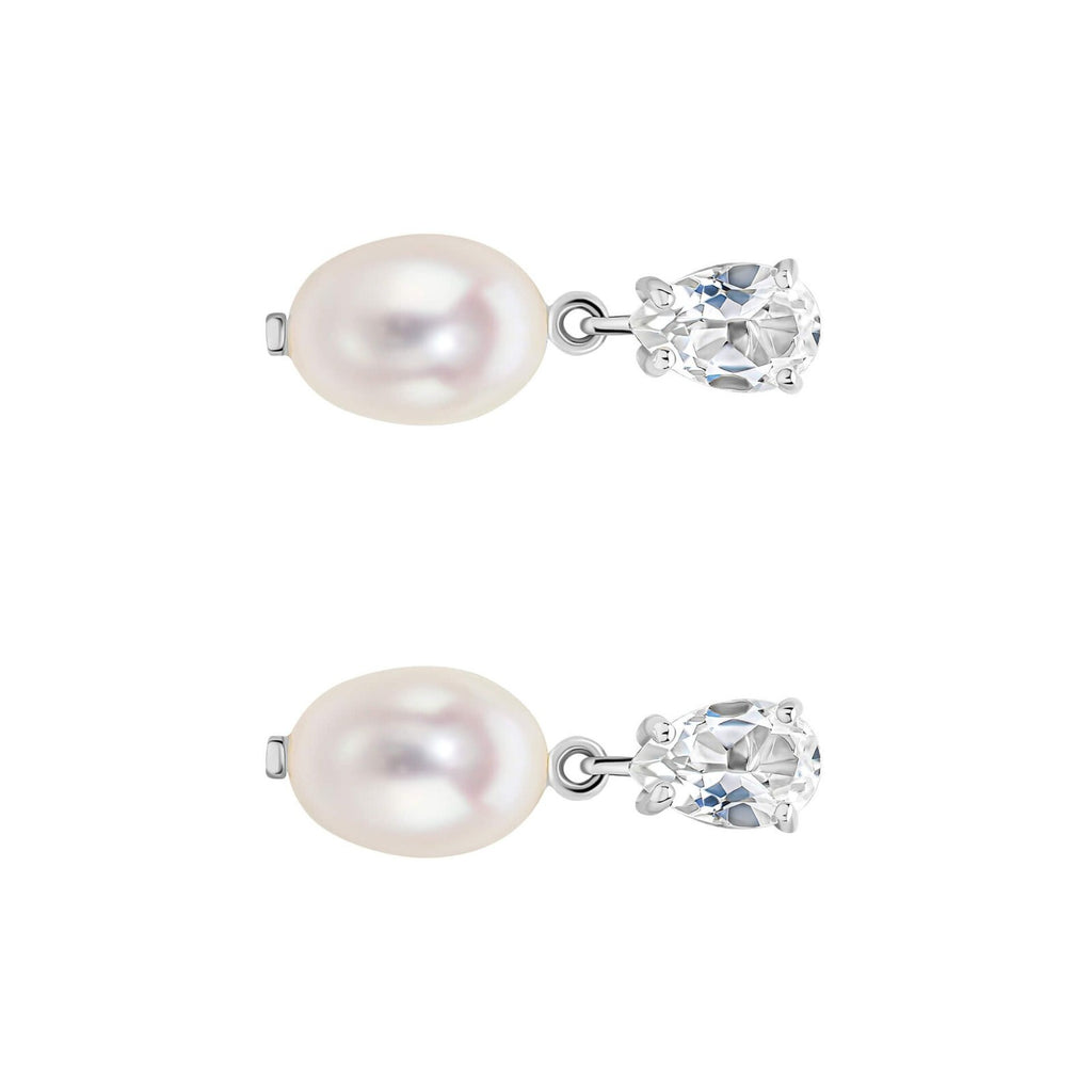 Baroque Pearl And Topaz Drop Earrings British Made 9ct White Gold 375 Hallmarked