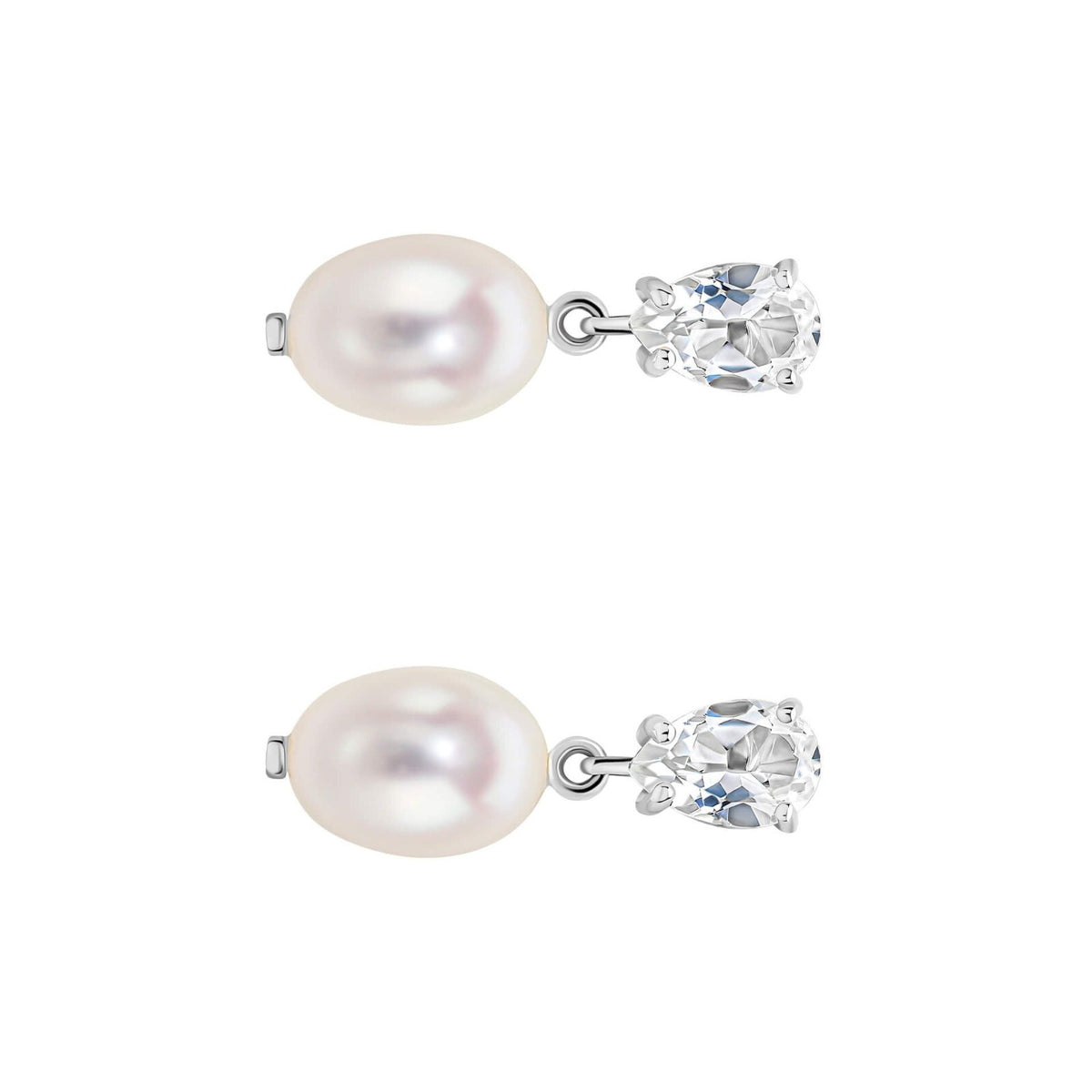 Baroque Pearl And Topaz Drop Earrings British Made 9ct White Gold 375 Hallmarked