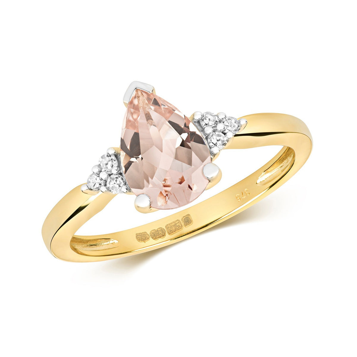 Teardrop Morganite Diamond Ring 9ct 2 Tone Gold 375 Hallmarked Sizes J - Q