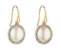 Mabe Pearl & Diamond Drop Earrings British Made 9ct Yellow Gold 375 Hallmarked
