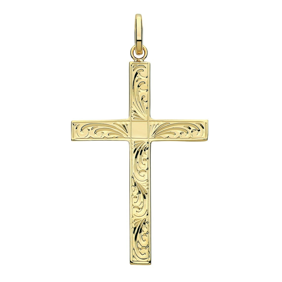 Large 9ct Yellow Gold Engraved Cross Pendant 375 Hallmarked All Chain Lengths