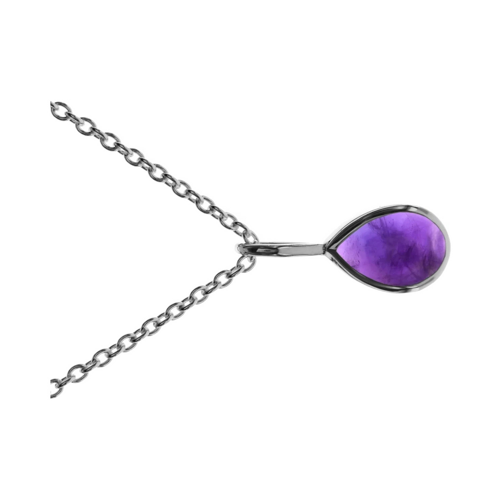 Amethyst Teardrop Necklace Solid Sterling Silver 925 Hallmarked British Made