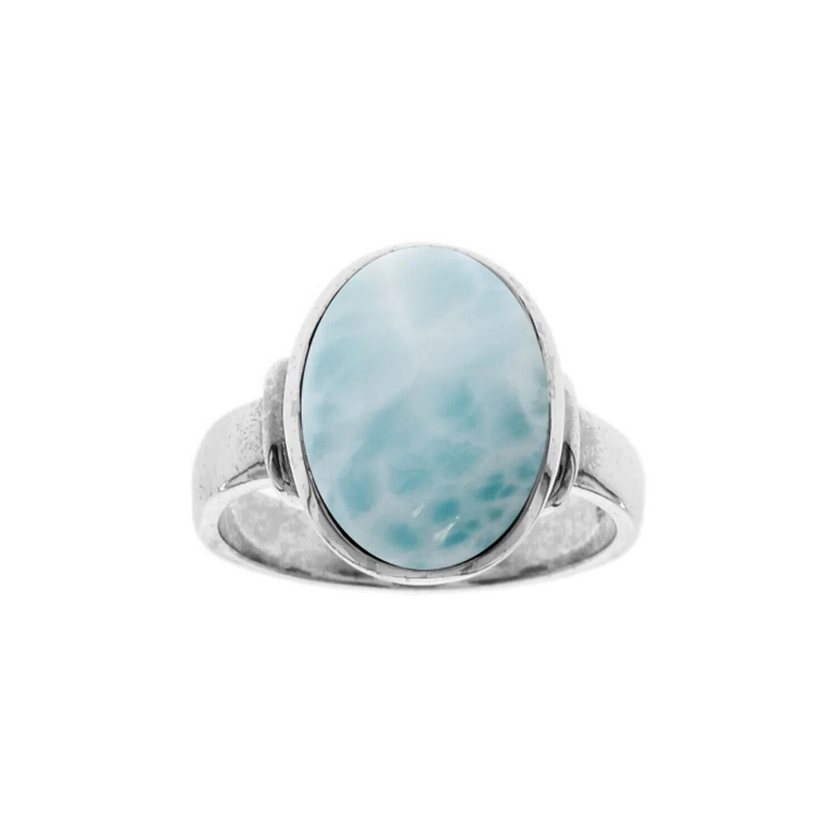 Flush Oval Larimar Ring Sterling Silver 925 Hallmarked British Made Size K - T
