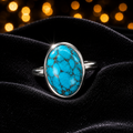 Oval Turquoise Ring Sterling Silver 925 Hallmarked British Made Size K - T