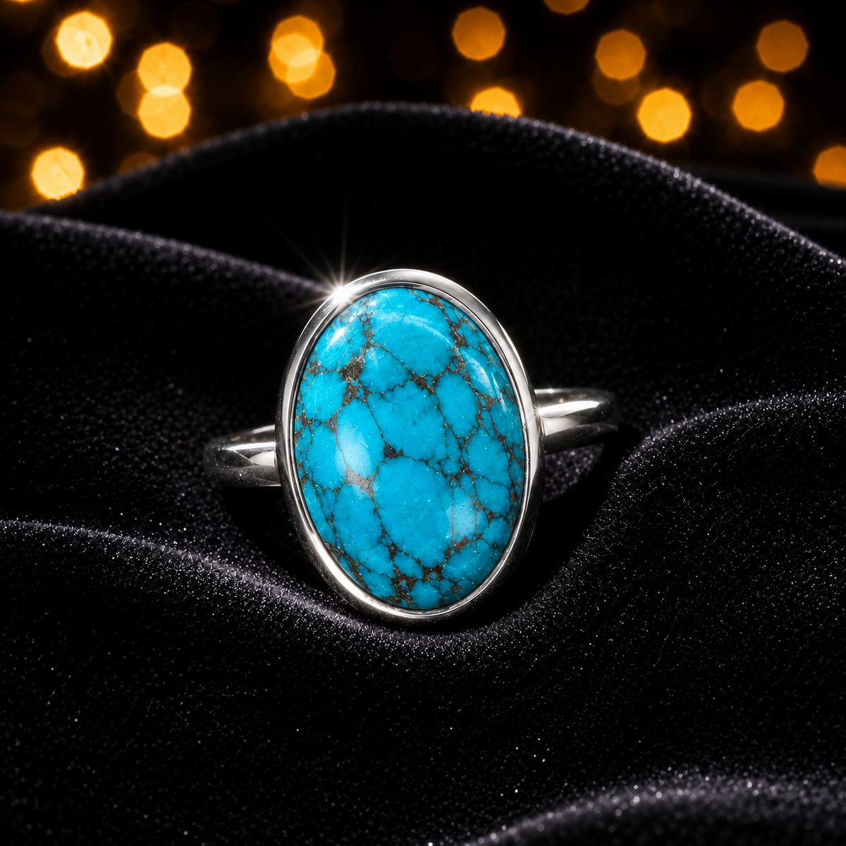 Oval Turquoise Ring Sterling Silver 925 Hallmarked British Made Size K - T