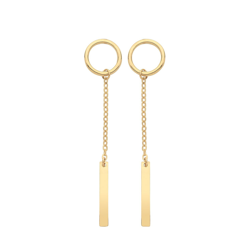 Bar And Loop Chain Drop Earrings 9ct Yellow Gold 375 Hallmarked Brand New Boxed