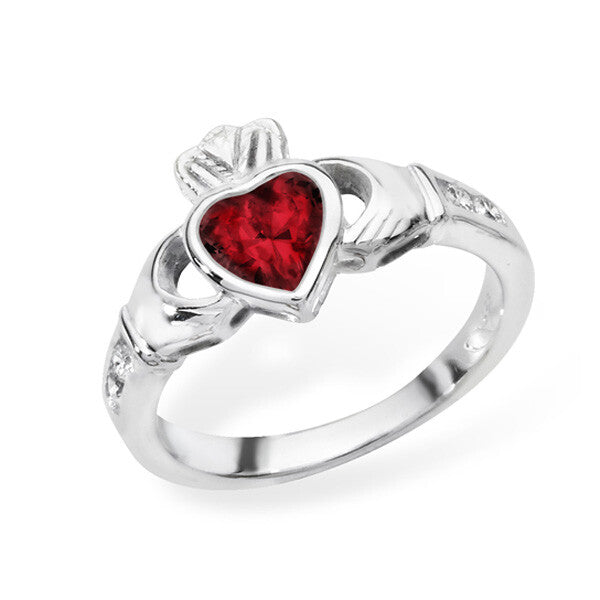 Sterling Silver Ruby Ring Claddagh July Stone 925 Hallmarked Size J - R
