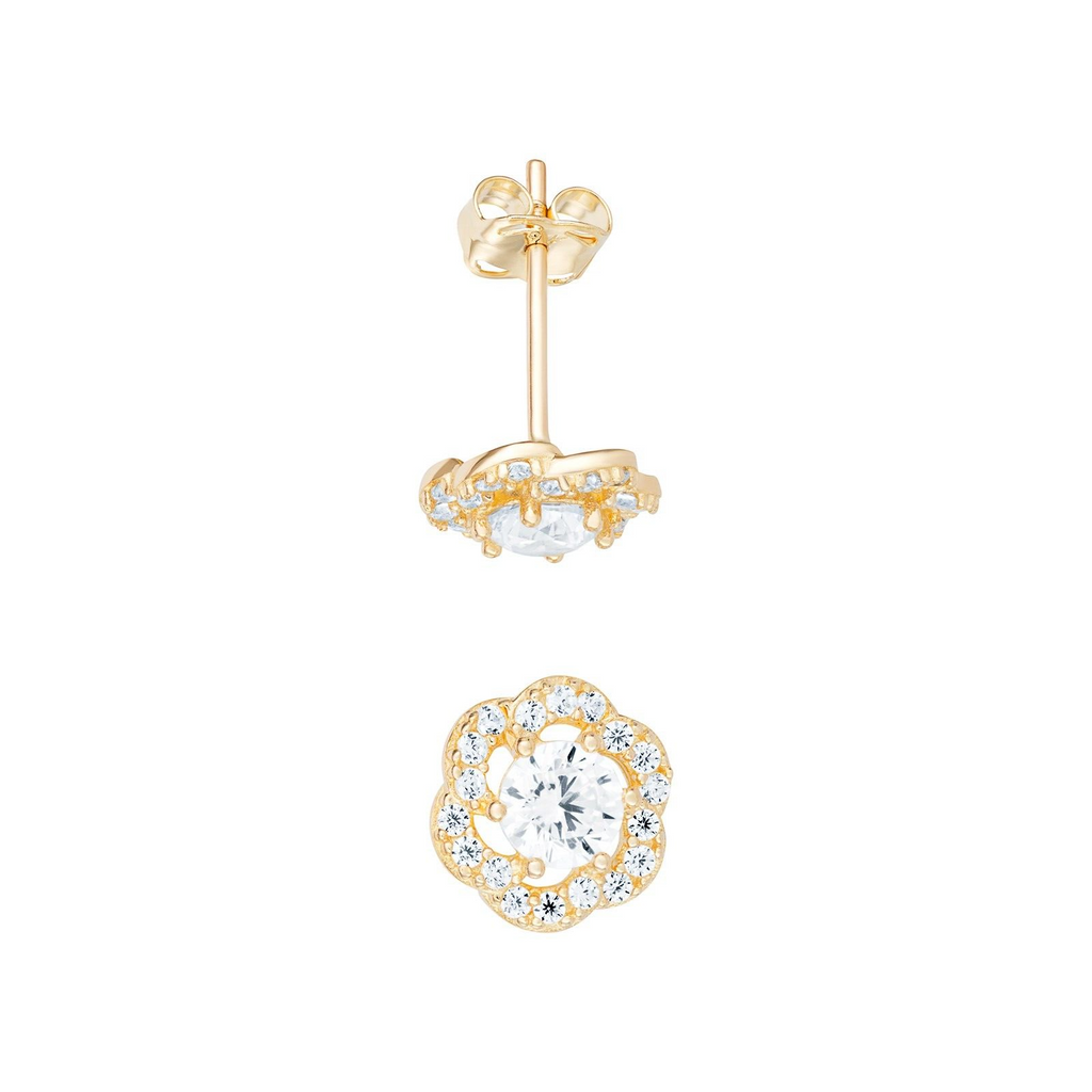 Hexagon Halo Gemstone Stud Earrings 9ct Yellow Gold 375 Hallmarked British Made