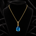 Natural Teardrop Blue Topaz Pendant 9ct Yellow Gold 375 Hallmarked British Made