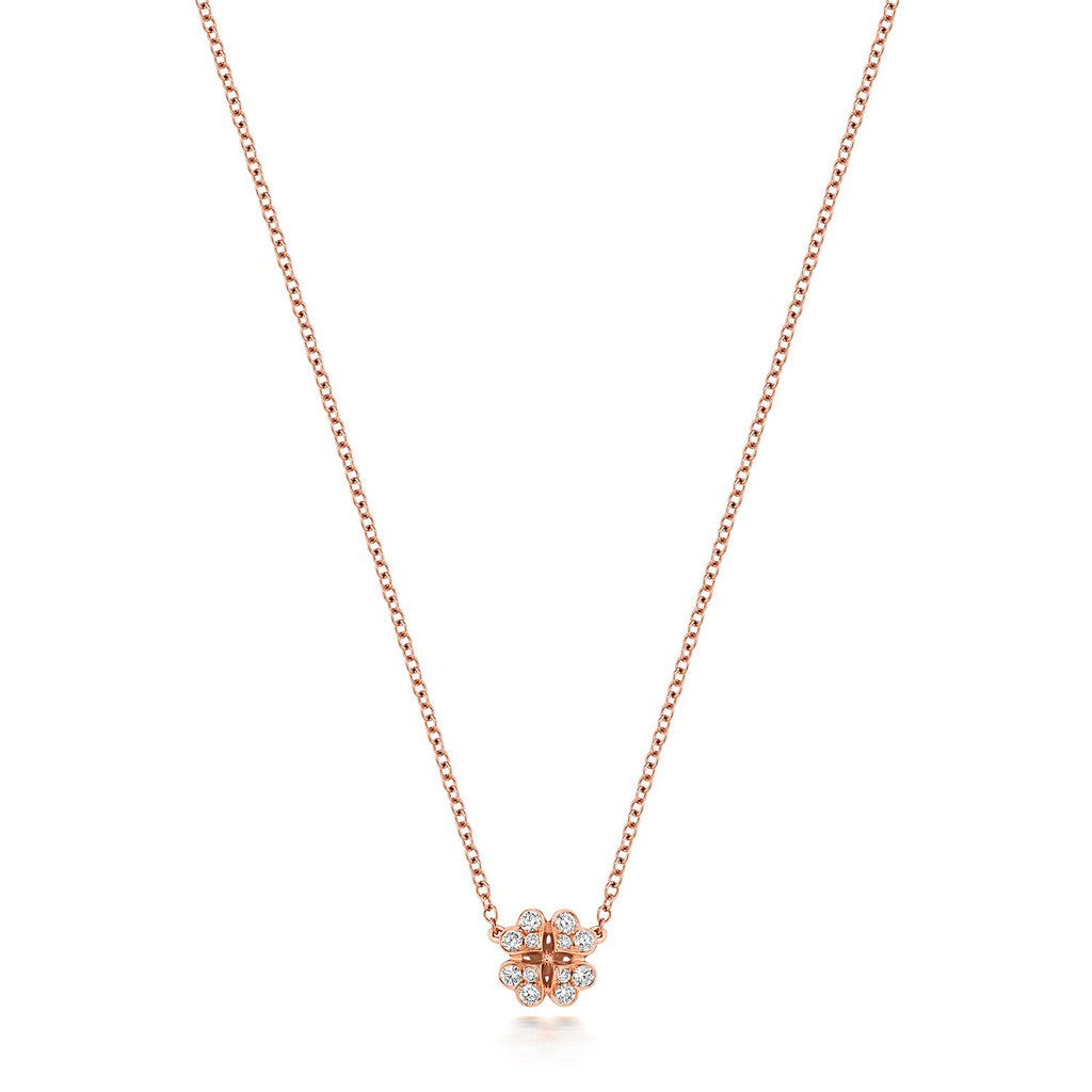 12 Natural Diamond Clover Necklace 18ct Rose Gold Hallmarked British Made