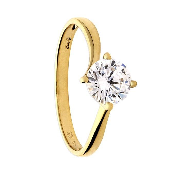 Zircon Solitaire Ring 14ct Yellow Gold Plated Hallmarked British Made Size J - R