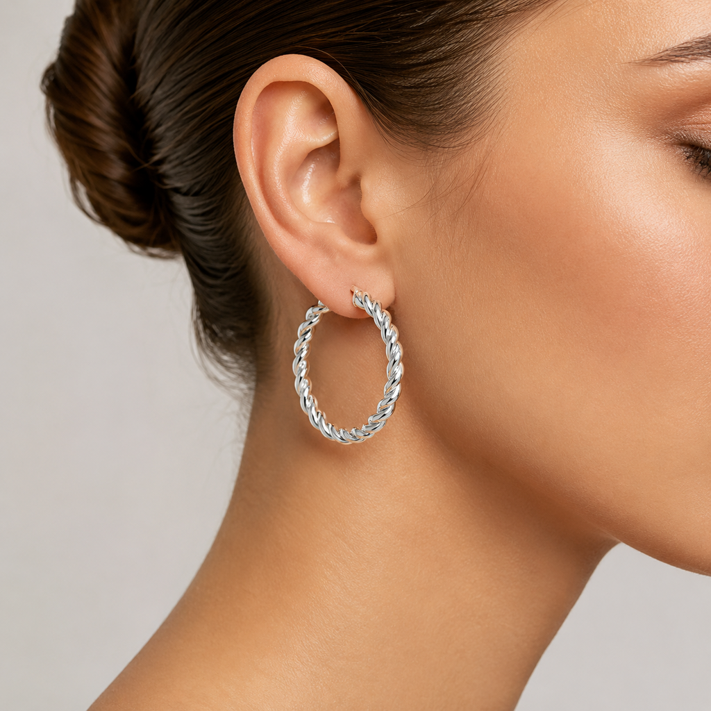 Hinged Twist Sterling Silver Hoops 925 Hallmarked 15mm - 50mm Diameter