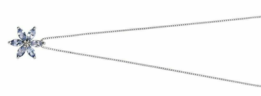 Diamond and Tanzanite Flower Pendant 9ct White Gold Hallmarked British Made