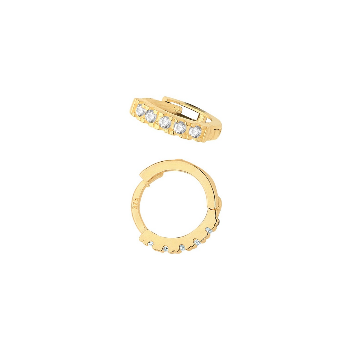 9ct Yellow Gold 5 Stone Hoop Earrings British Made 375 Hallmark Brand New Boxed