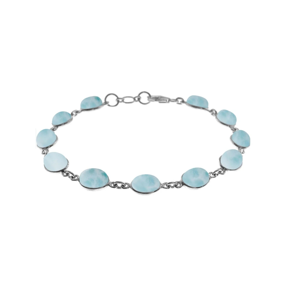 Flush Oval Larimar Bracelet Sterling Silver 925 Hallmarked Brand New Boxed