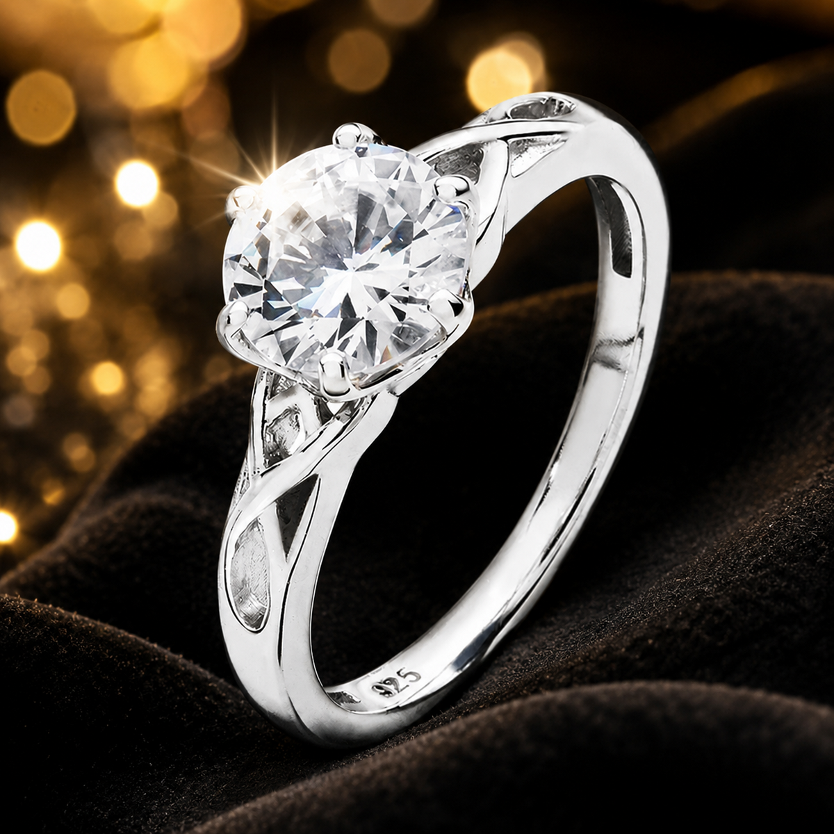 Sterling Silver Ring Engagement Twisted Round Gemstone 925 Hallmarked Size J - R