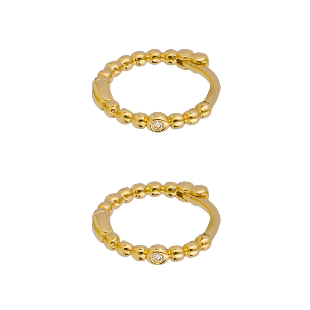Beaded Zircon Hoop Earrings 9ct Yellow Gold Plated Hallmarked Brand New