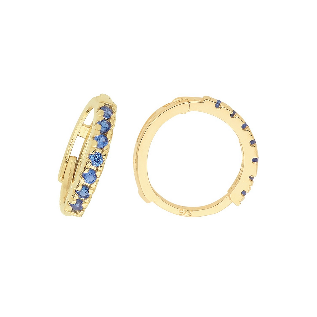 9ct Yellow Gold Sapphire Hoop Earrings British Made 375 Hallmark Brand New Boxed