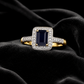 Halo Baguette Sapphire Diamond Ring 9ct 2 Tone Gold 375 Hallmarked Sizes J - Q