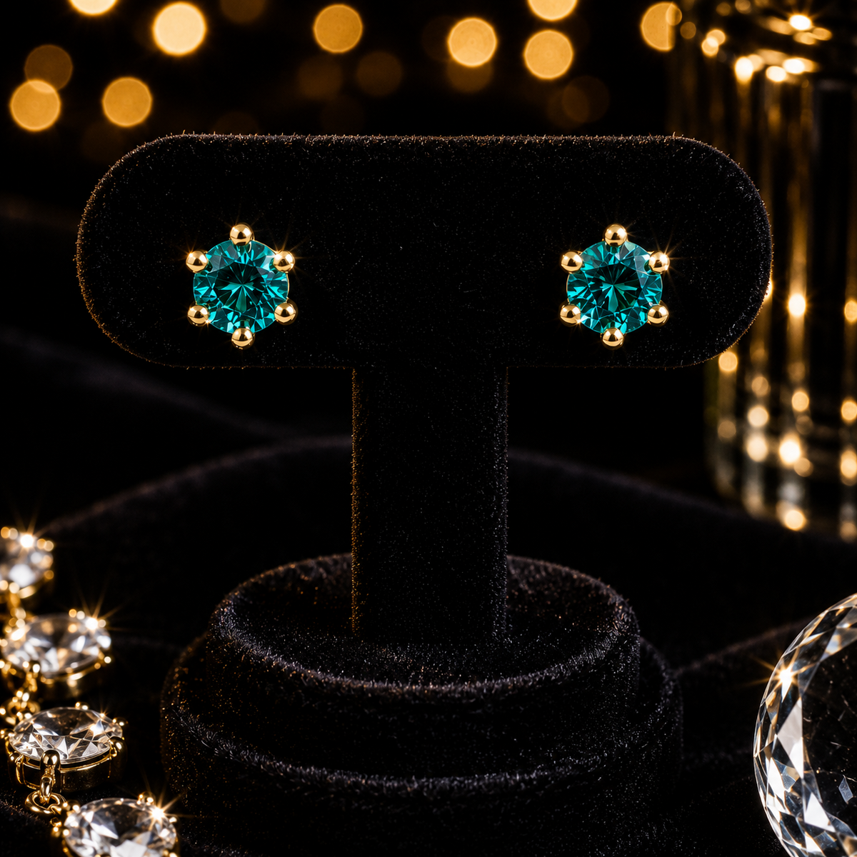 Green Crystal Stud Earrings 9ct Yellow Gold Plated Hallmarked Brand New Boxed