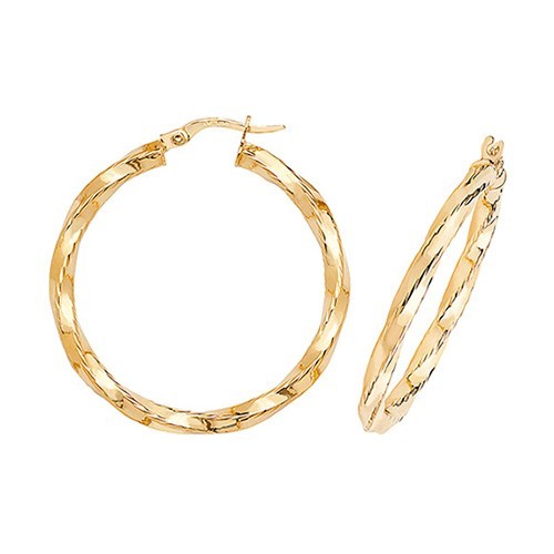 9ct Yellow Gold Twisted Hoop Earrings 375 Hallmarked 10mm - 40mm Diameter