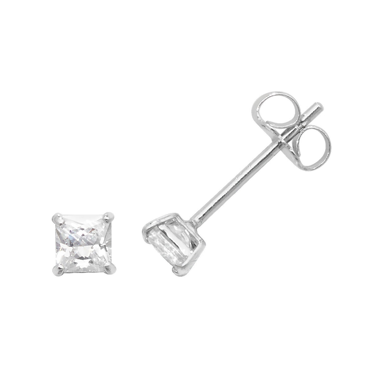 3mm Solitaire Cushion Stud Earrings 9ct White Gold 375 Hallmark Brand New Boxed