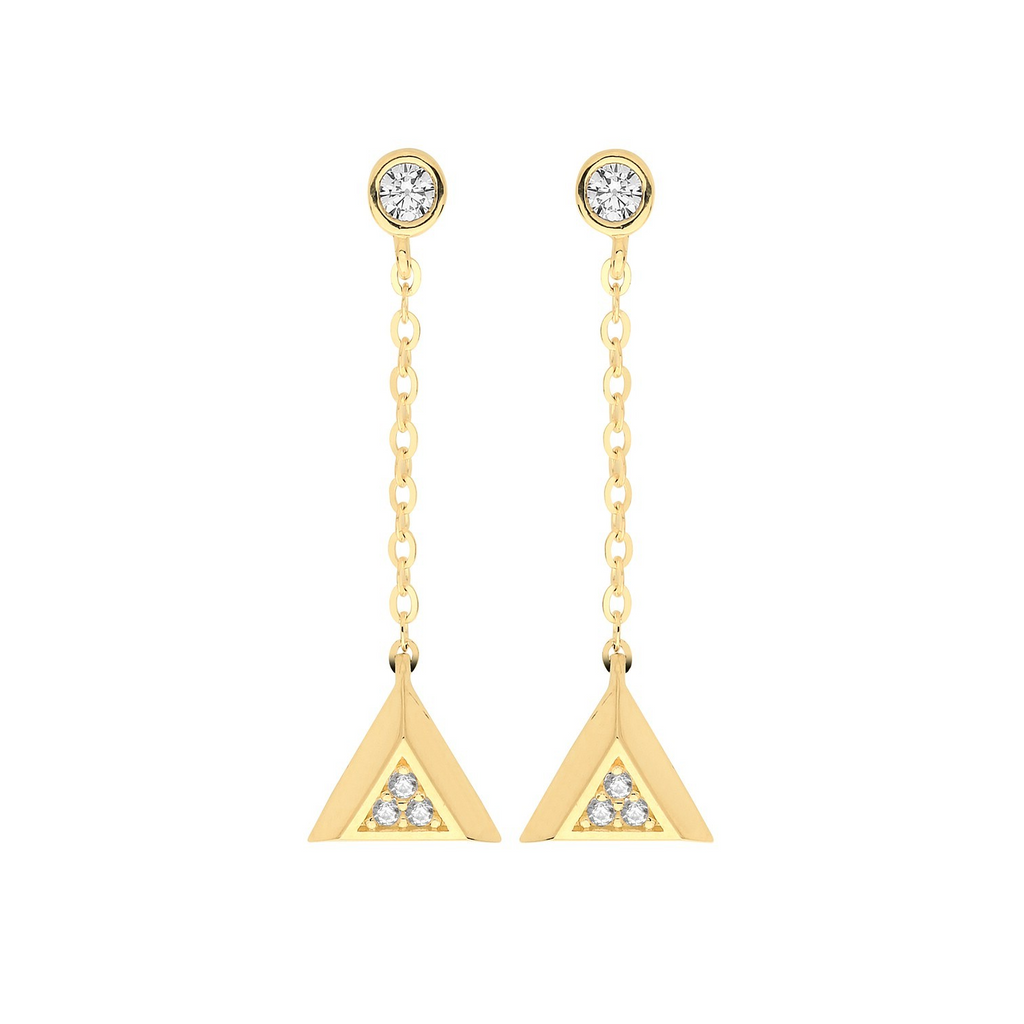 4 Stone Pryramid Drop Earrings 9ct Yellow Gold 375 Hallmarked Brand New Boxed