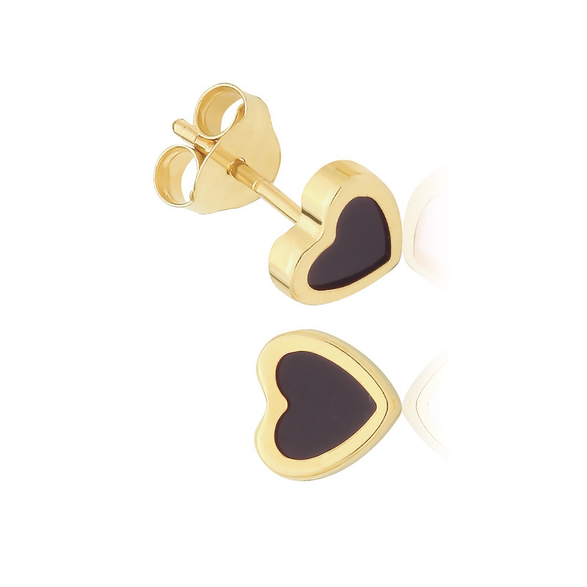 Flush Natural Onyx Heart Stud Earrings 9ct Yellow Gold 375 Hallmarked Brand New
