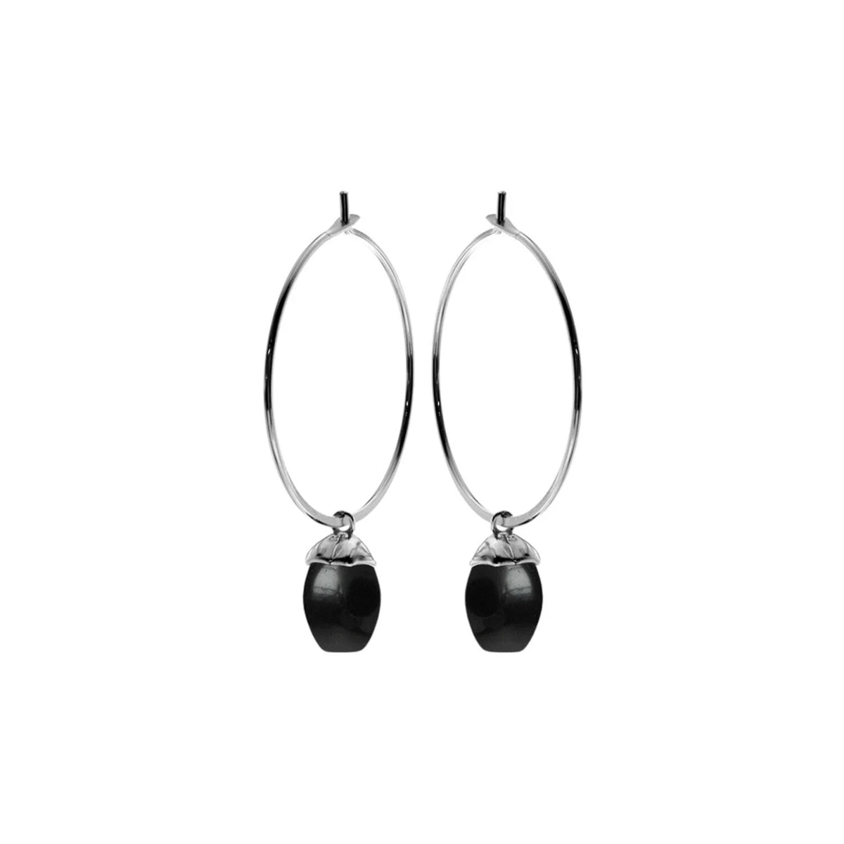 Suspended 28mm Onyx Hoop Earrings Sterling Silver 925 Hallmarked Brand New Boxed