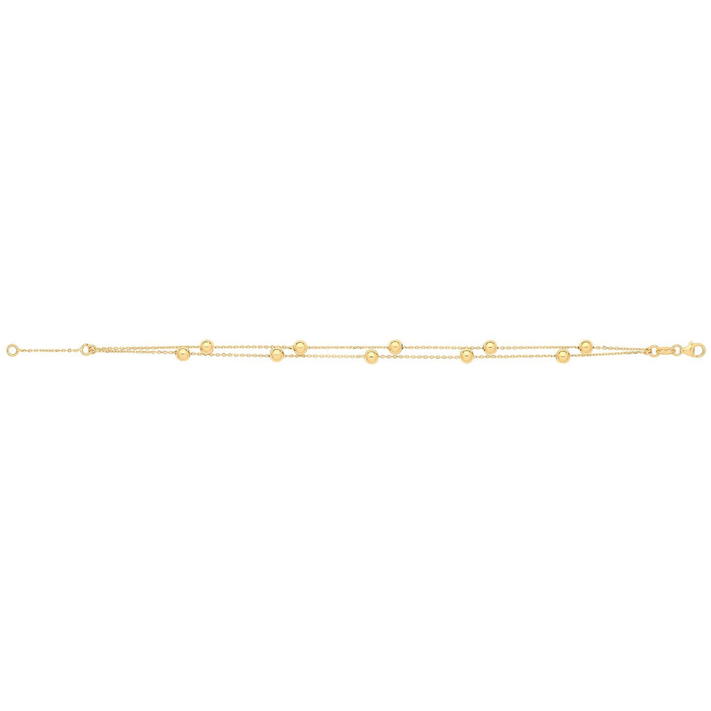 Ball Double Chain Necklace and Bracelet Set 9ct Yellow Gold 375 Hallmarked
