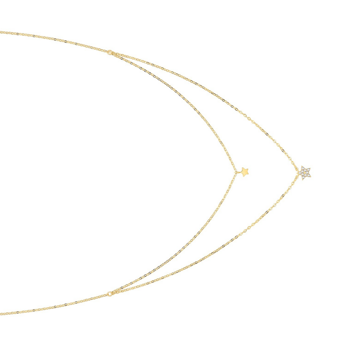 Pave Double Strand Star Necklace 9ct Yellow Gold 375 Hallmarked British Made