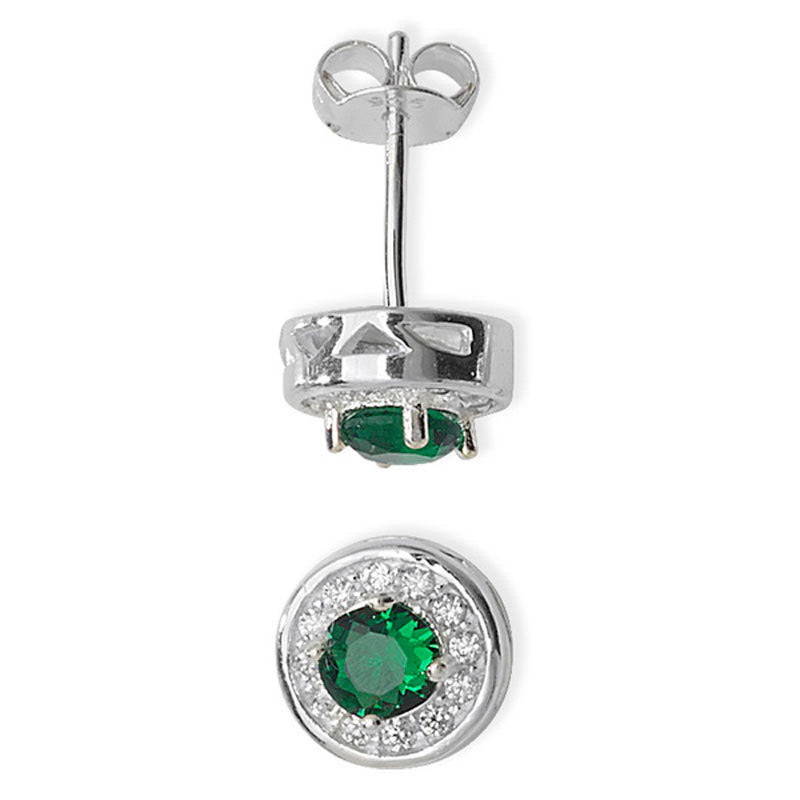 Sterling Silver Emerald Earrings Halo 925 Hallmarked New Boxed British Made 7mm