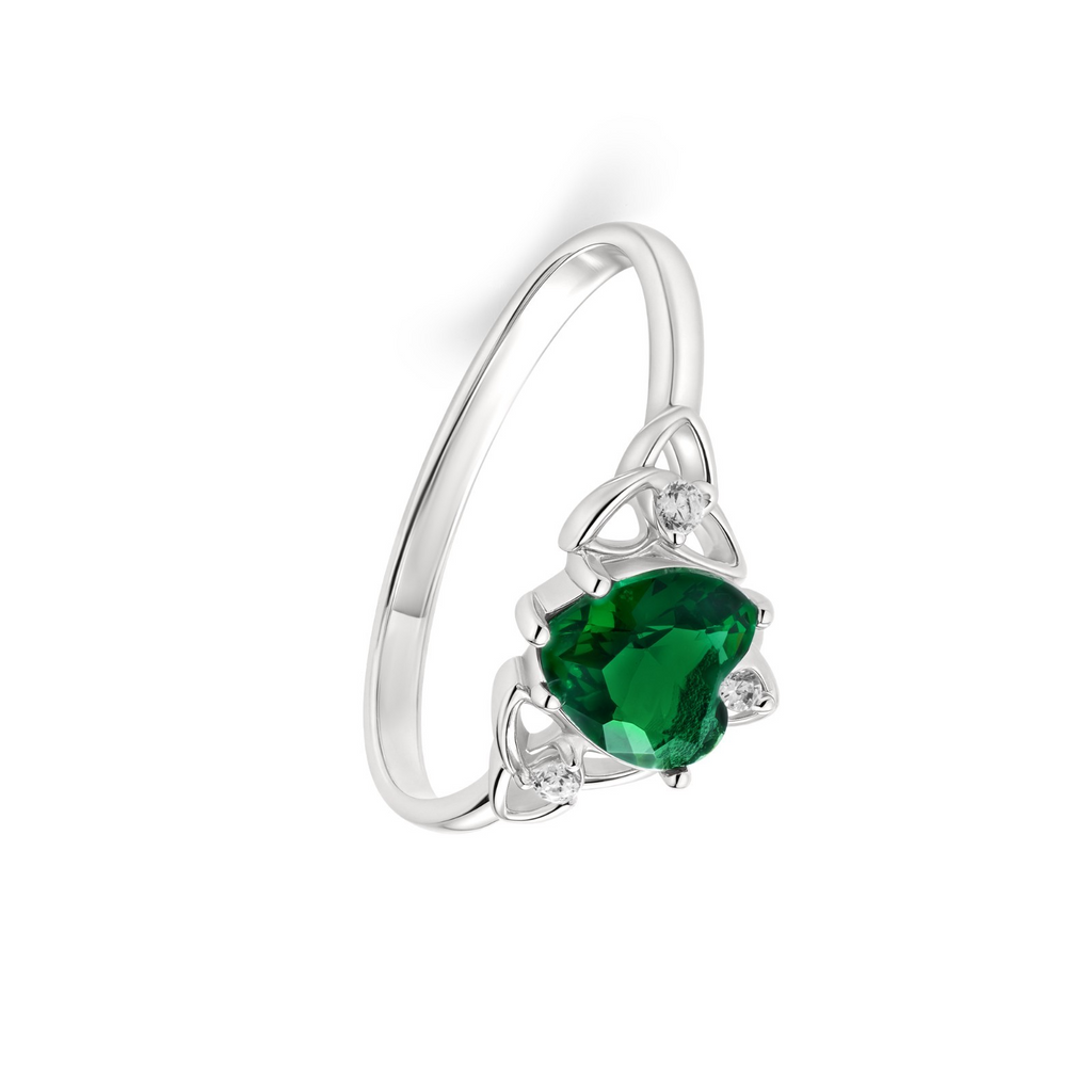 Sterling Silver Celtic Heart Emerald Ring 925 Hallmarked Size J - R British Made